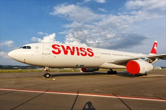 An Airbus A330-300 aircraft of Swiss with the registration HB-JHE at Zurich Airport