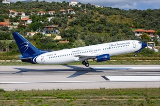 A Boeing 737-800 of Blue Panorama with the registration number I-LCFC at Skiathos Airport