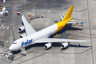 A Boeing 747-8F of Polar Air Cargo with the registration number N857GT at Los Angeles Airport
