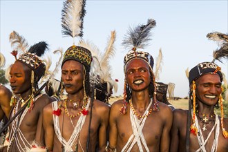 Wodaabe-Bororo men with faces painted at the annual Gerewol festival