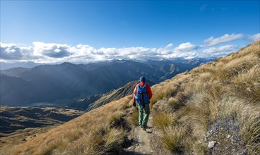 Hiker on the hiking trail to Ben Lomond