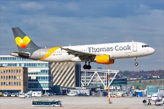 An Airbus A320 of Thomas Cook Airlines Balearics with the registration EC-MVH at Stuttgart Airport