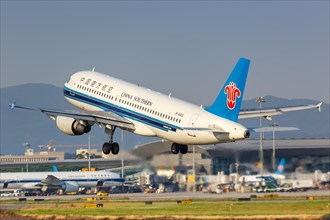 An Airbus A320 aircraft of China Southern Airlines with registration number B-6815 at Guangzhou Baiyun