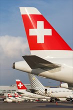 Airbus aircraft tails of Swiss at Zurich Airport