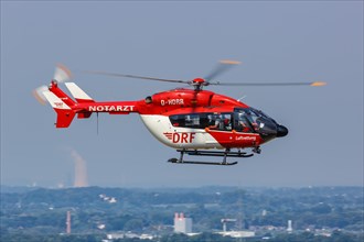 An Airbus Helicopter EC145 helicopter of the DRF Luftrettung with the registration number D-HDRR at Dortmund Airport