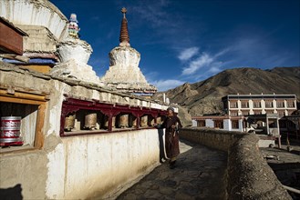 Buddhist prayer wheels and stupas at Lamayuru Monastery