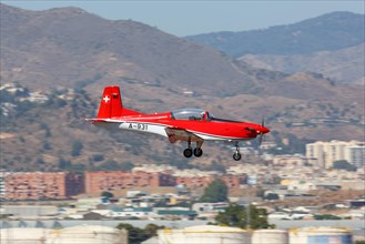 A Pilatus PC-7 of the Swiss Army with the registration number A-931 lands at Malaga Airport