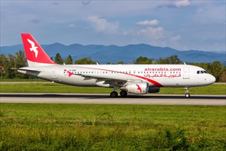 An Air Arabia Maroc Airbus A320 with the registration CN-NMH at EuroAirport Basel Mulhouse