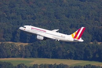 A Germanwings Airbus A319 with the registration D-AKNK takes off from Stuttgart Airport
