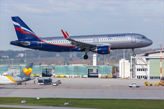 An Airbus A320 of Aeroflot with the registration VQ-BSE lands at Stuttgart Airport