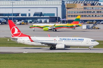 A Boeing 737-800 of Turkish Airlines with the registration number TC-JVC at Stuttgart Airport
