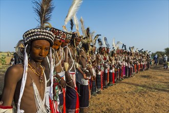 Wodaabe-Bororo men with faces painted at the annual Gerewol festival