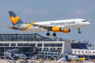 An Airbus A320 of Thomas Cook Airlines Balearics with the registration EC-MVG at Stuttgart Airport
