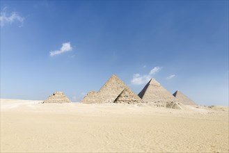 The three main pyramids with the three queen's pyramids in the foreground