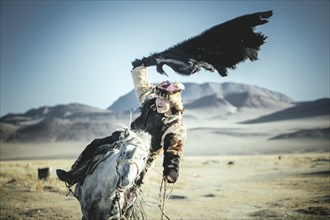 Young eagle hunter trains for the next Buzkaschi competition
