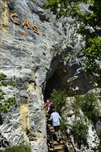 At the entrance to the Orjobet cave on the Orjobet geological trail to the summit of Mont Saleve
