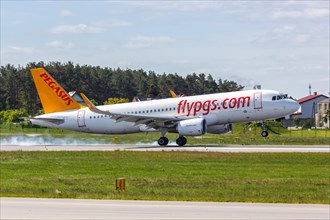 An Airbus A320 aircraft of Pegasus Airlines with the registration TC-DCL at Gdansk Airport
