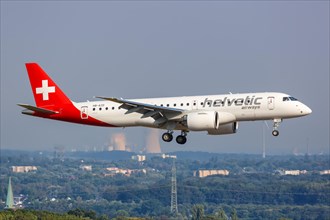 An Embraer 190 E2 aircraft of Helvetic Airways with registration number HB-AZD at Dortmund Airport