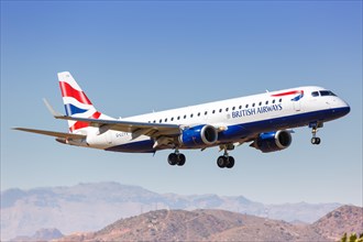A British Airways Embraer ERJ190 with registration mark G-LCYV lands at Malaga Airport