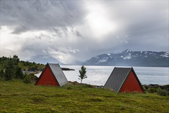 Boat cabins by the fjord