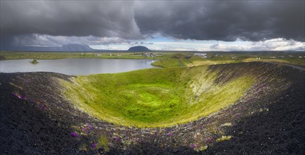 Volcanic crater with green moss