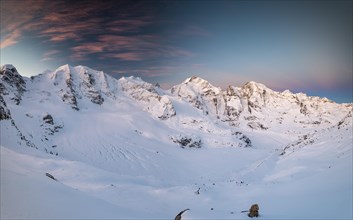 Winter mountain panorama on the Diavolezza in the morning mood