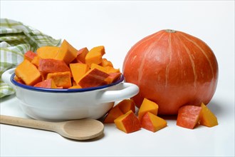 Pumpkin and pumpkin cubes in shell
