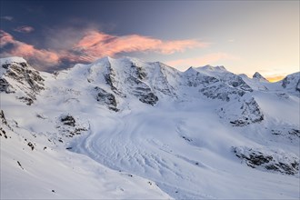 Winter mountain panorama on the Diavolezza in the evening