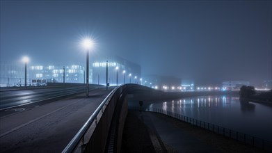 Nightly Hugo-Preuss-Bridge in the fog