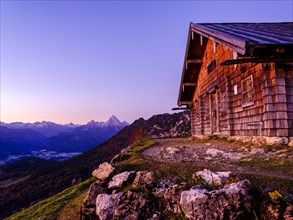 Scheibenkaser alpine hut in the morning light