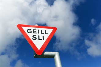 Road sign in Irish language