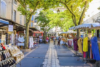 Sales stands at the weekly market market in Apt