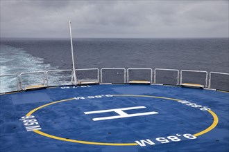 View of the helipad of the ferry Norroena and the North Atlantic Ocean