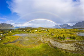 Double rainbow over landscape of the Lofoten