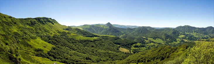 View of the Mandailles valley and Puy Griou in the Auvergne volcanoes regional natural park
