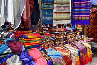 Colourful textiles at the handicraft market