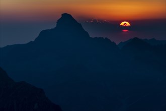 Dramatic sunset with summit of the Hochvogel