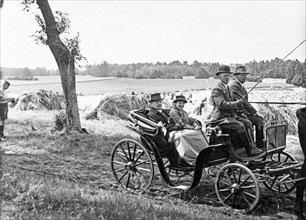 Paul von Hindenburg driving a carriage and inspecting his lands