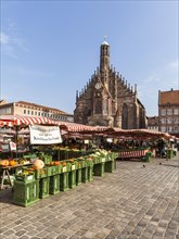 Weekly market on the main market in front of the Church of Our Lady