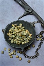 Green Malabar pepper in weighing pan