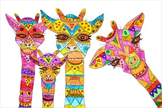 Four painted giraffes