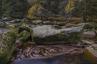 Autumn at the Vydra with huge boulders in the riverbed