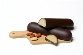 Marzipan loaves with chocolate coating