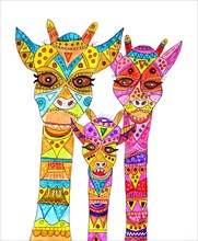 Three painted giraffes