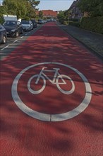 Completely red marked bicycle road