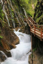 Wooden footbridge through the gorge