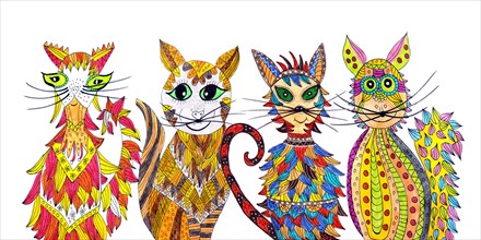 Four painted cats