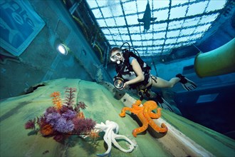 Diver in indoor diving pool