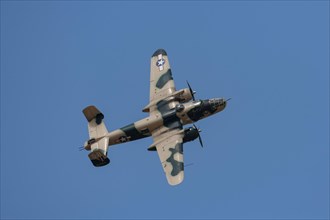 North American B-25 Mitchell aircraft in flight in United States Airforce markings