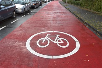 Red marked bicycle road